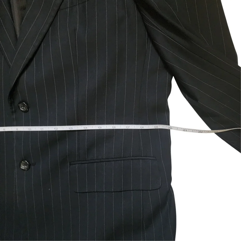Martino Uomo Moda Black/navy Pinstripe 2 Pc Suit Blazer Pants Men's 34x32